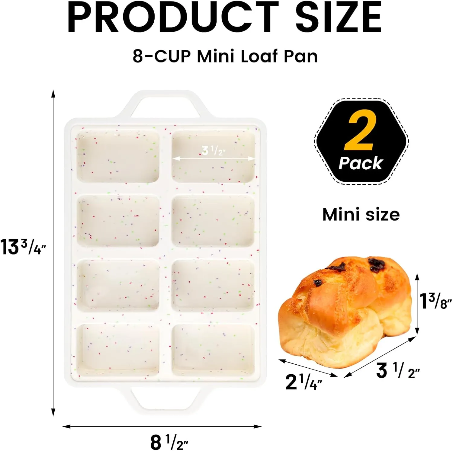 Vinino Silicone Mini Loaf Pans with Metal Reinforced Frame-2 Pack, Non-stick Silicone Bread Pan for Baking 8-Cavity, Tiny Banana Bread Set, Dishwasher Safe Brownie Pan-Cream