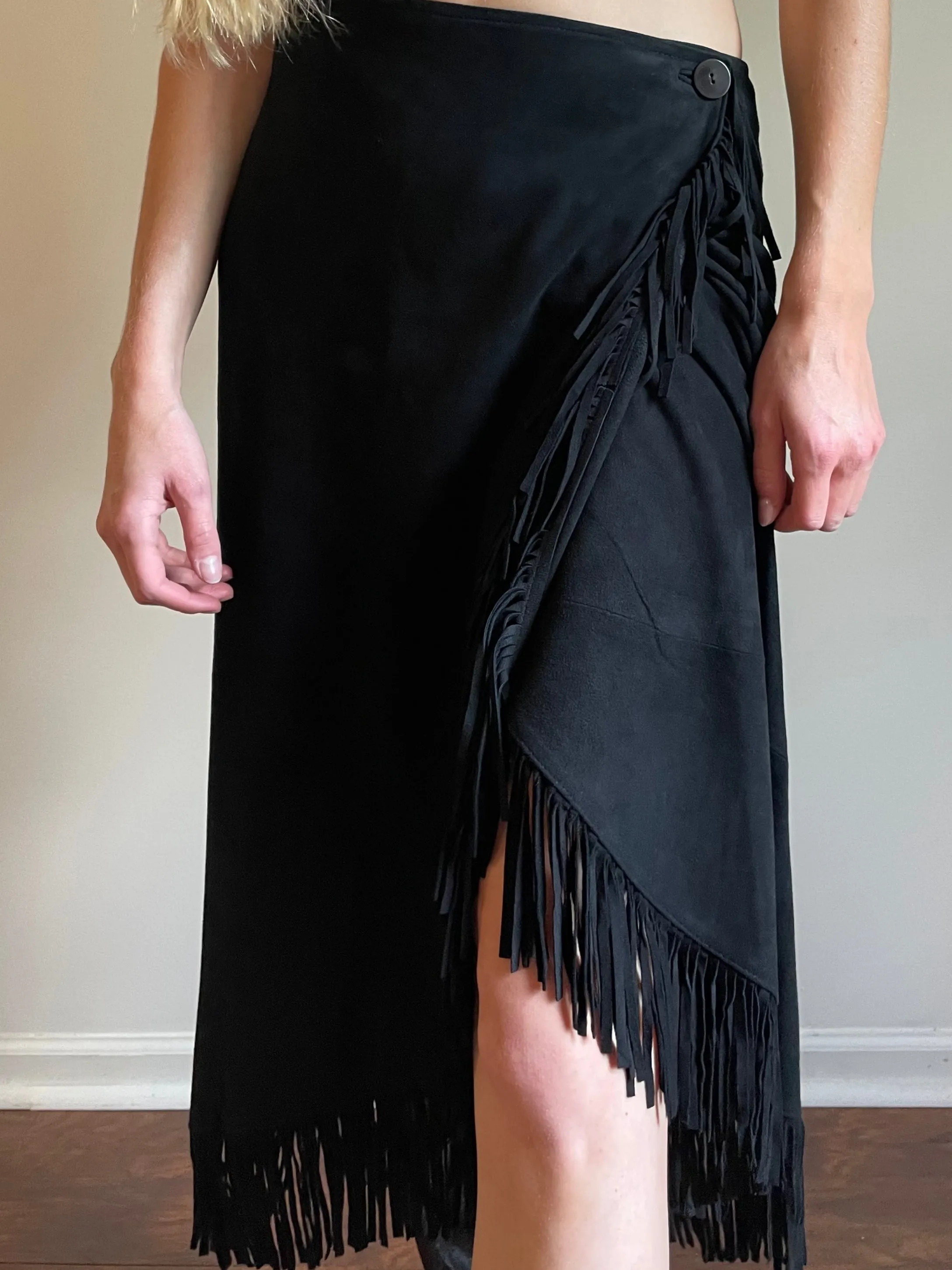 Vintage IRKA Leather Fringe Wrap Skirt