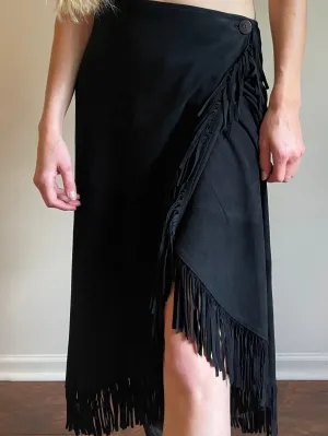 Vintage IRKA Leather Fringe Wrap Skirt