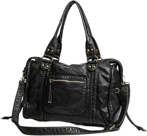 Vintage Motorcycle Shoulder Bag Crossbody Bags Casual Handbag Top Handle Purse For Daily Commute And Outdoor Getaways, Black, 37x12x28cm