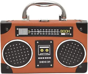 Vintage Radio Clutch Handbag Leather Top Handle Crossbody Shoulder Bag