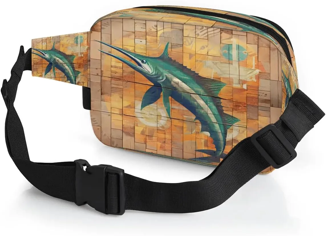 Vintage Swordfish Men's and Women's Waist Pack Crossbody Marine Animal Print Waist Pack Running Strap, Adjustable Shoulder Strap - For Hiking and Running Exercise Fitness