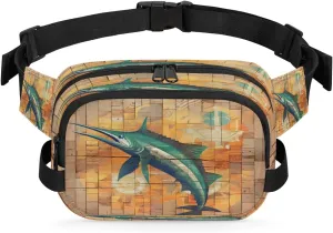 Vintage Swordfish Men's and Women's Waist Pack Crossbody Marine Animal Print Waist Pack Running Strap, Adjustable Shoulder Strap - For Hiking and Running Exercise Fitness