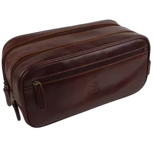 Visconti Stylish Top Leather Wash Bag By ; Monza Travel Veg Tan Brown