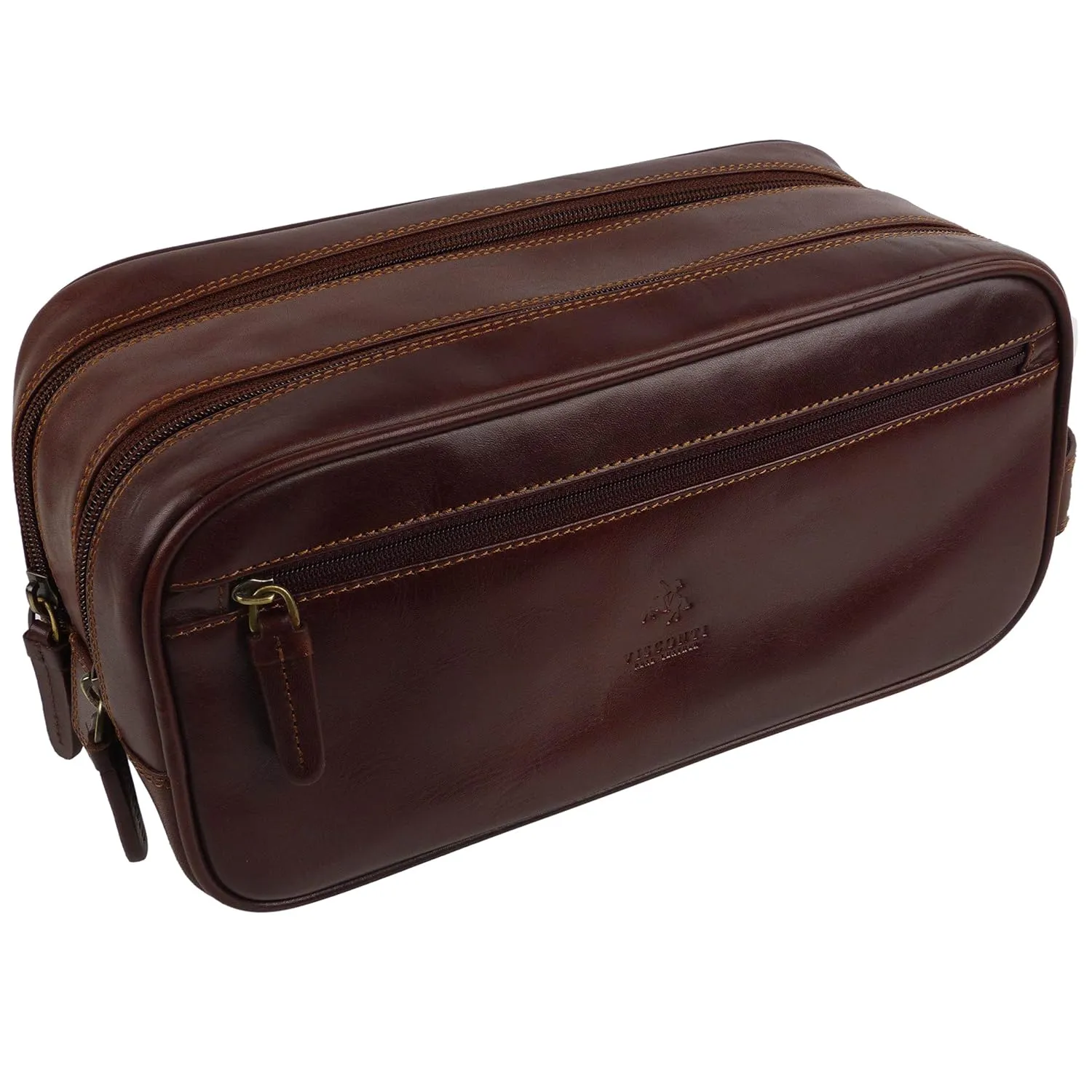 Visconti Stylish Top Leather Wash Bag By ; Monza Travel Veg Tan Brown
