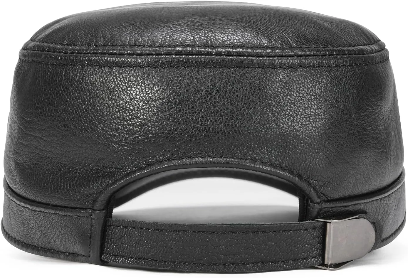 VOBOOM Leather Cadet Army Cap Adjustable Flat Top Military Style Hat for Men