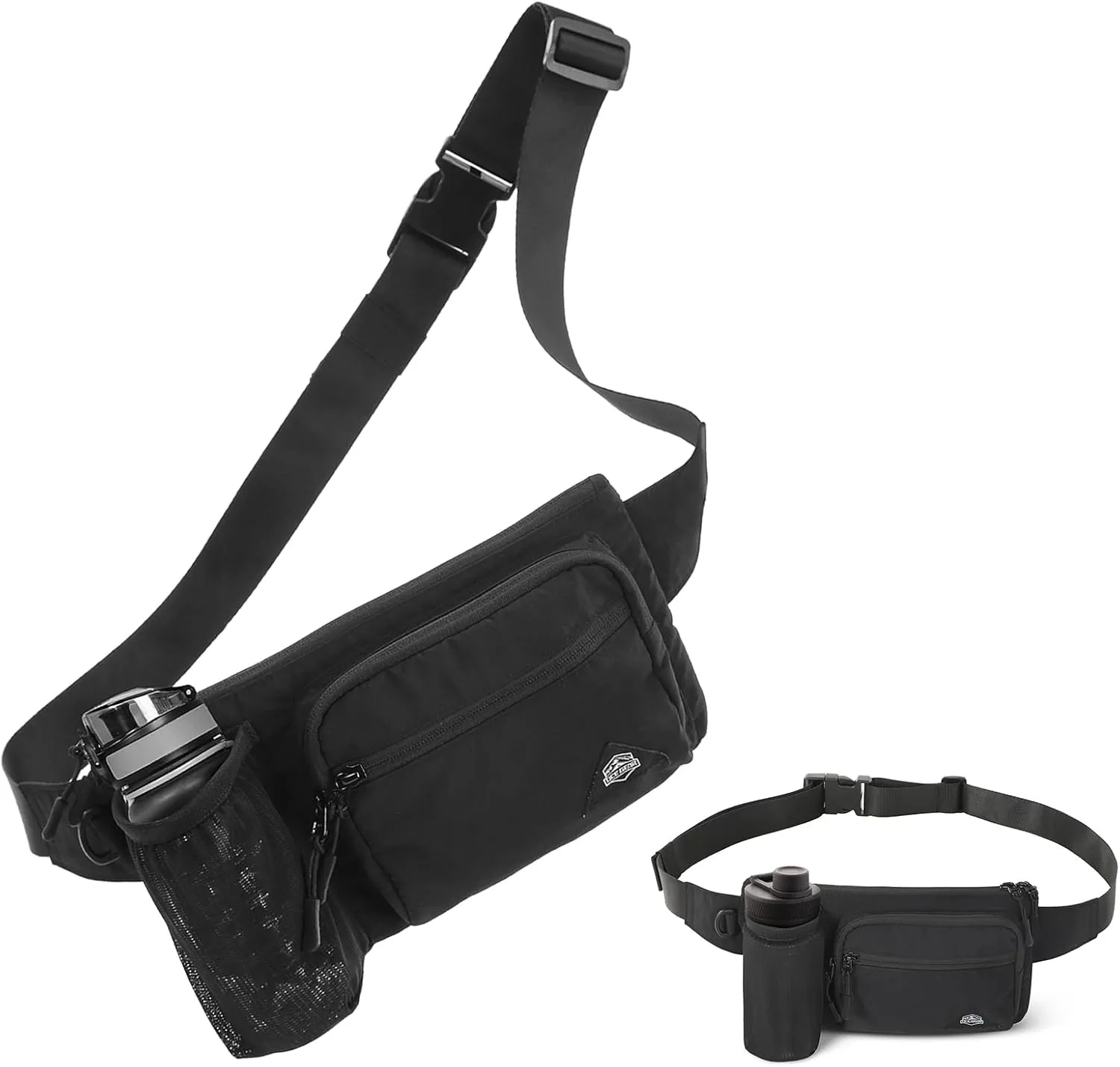 Waist Pack with Water Bottle Holder for Men Women Waist Bag Running Waist Pack Waterproof for Outdoor Travel Cycling Climbing Walking Fit All Phones (Bottle Not Included)(Black)
