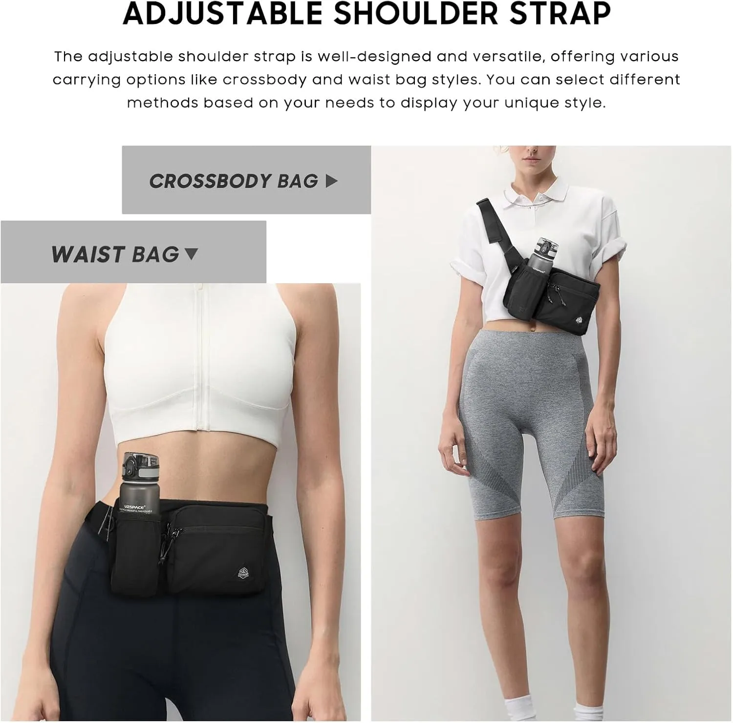 Waist Pack with Water Bottle Holder for Men Women Waist Bag Running Waist Pack Waterproof for Outdoor Travel Cycling Climbing Walking Fit All Phones (Bottle Not Included)(Black)