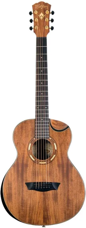 Washburn Comfort G-Mini 55 Koa Travel Size Acoustic Guitar, Natural