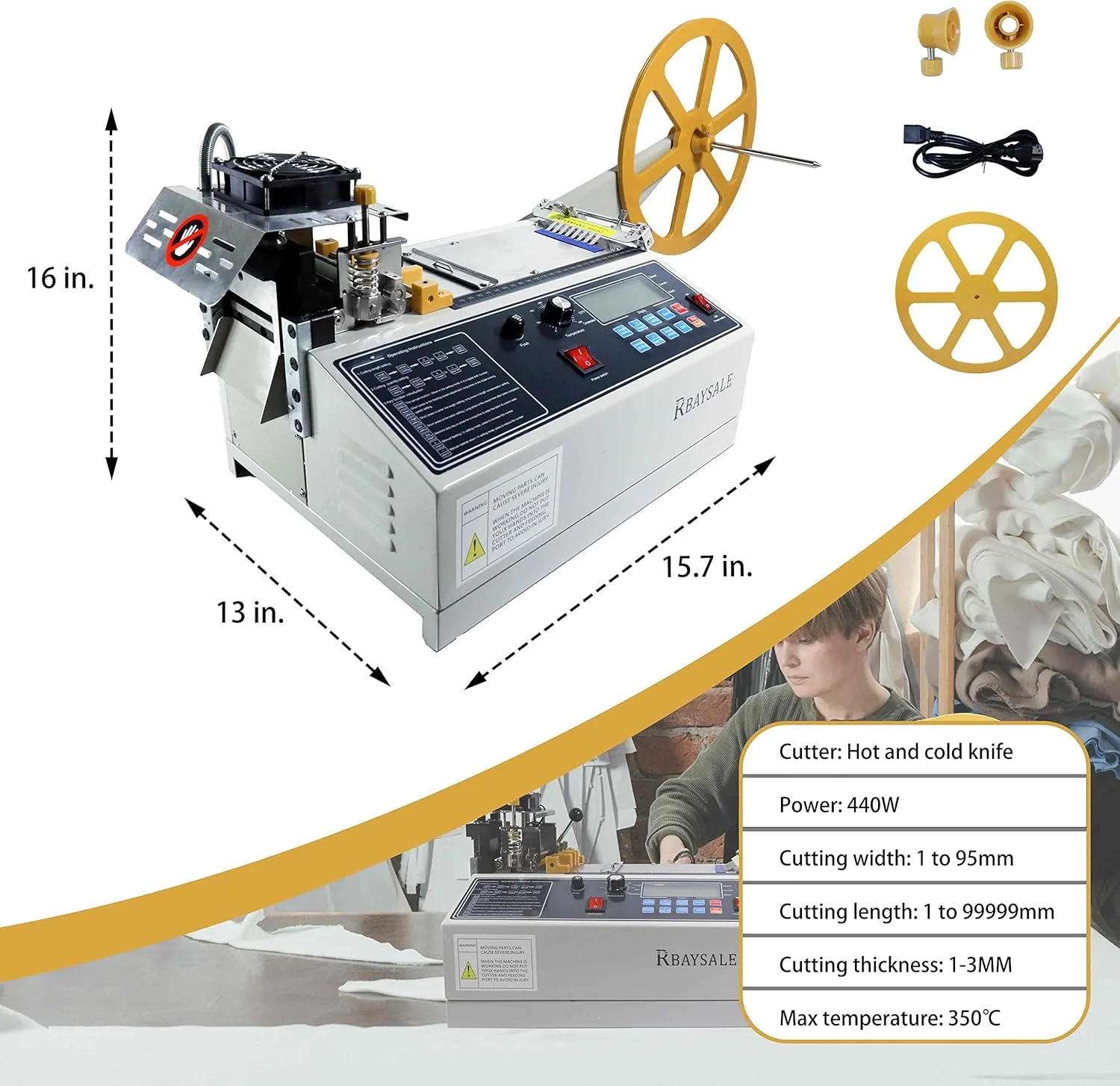Webbing Cutter, 5inch LCD Display Cold and Hot Webbing Cutting Machine for Elastic bands Ribbons Nylon Webbing