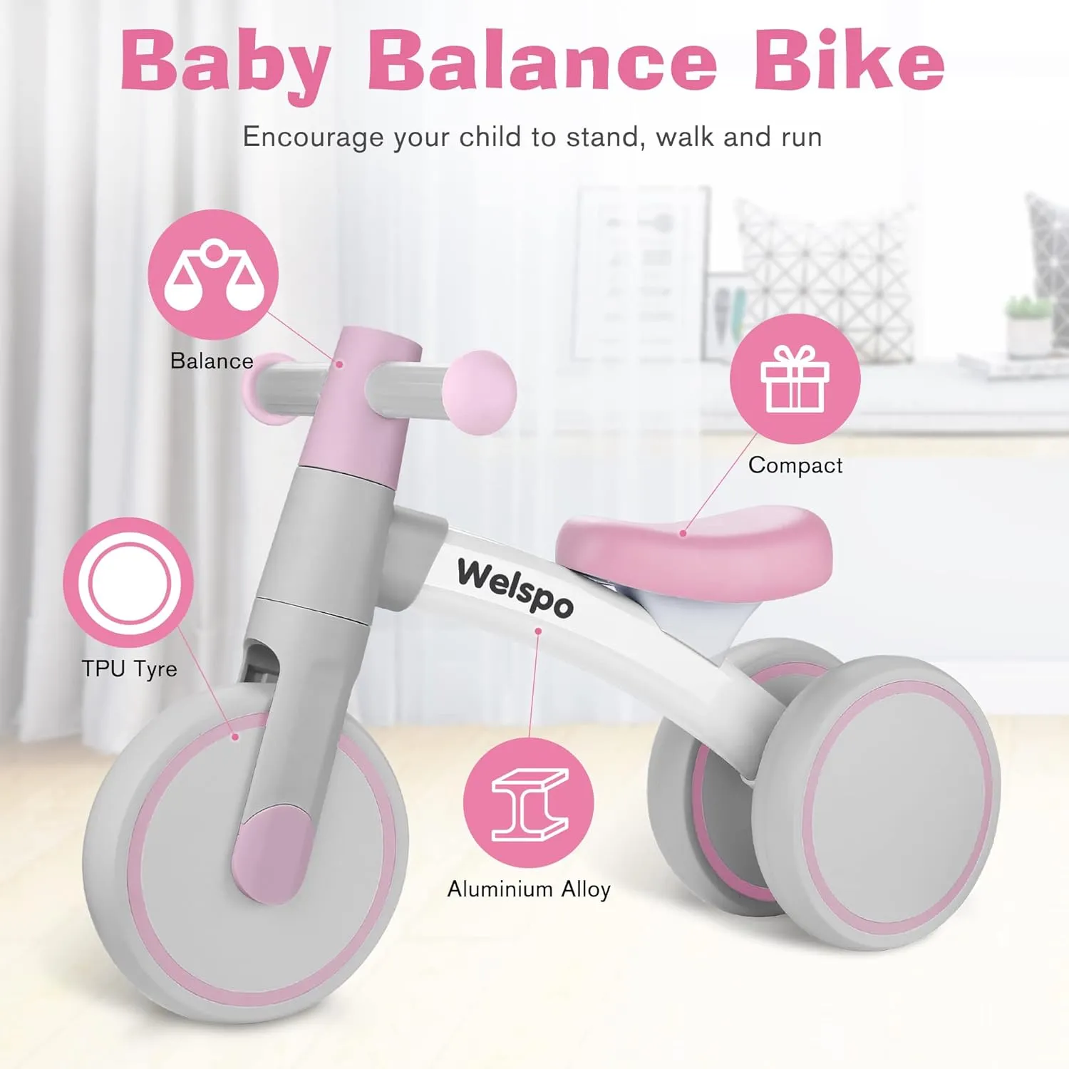 welspo Baby Balance Bikes for 1 Year Old Boys Girls 12-24 Months Kids Toddler First Bicycle Infant Walker Children No Pedal 3 Wheels Mini Bike Riding Toys