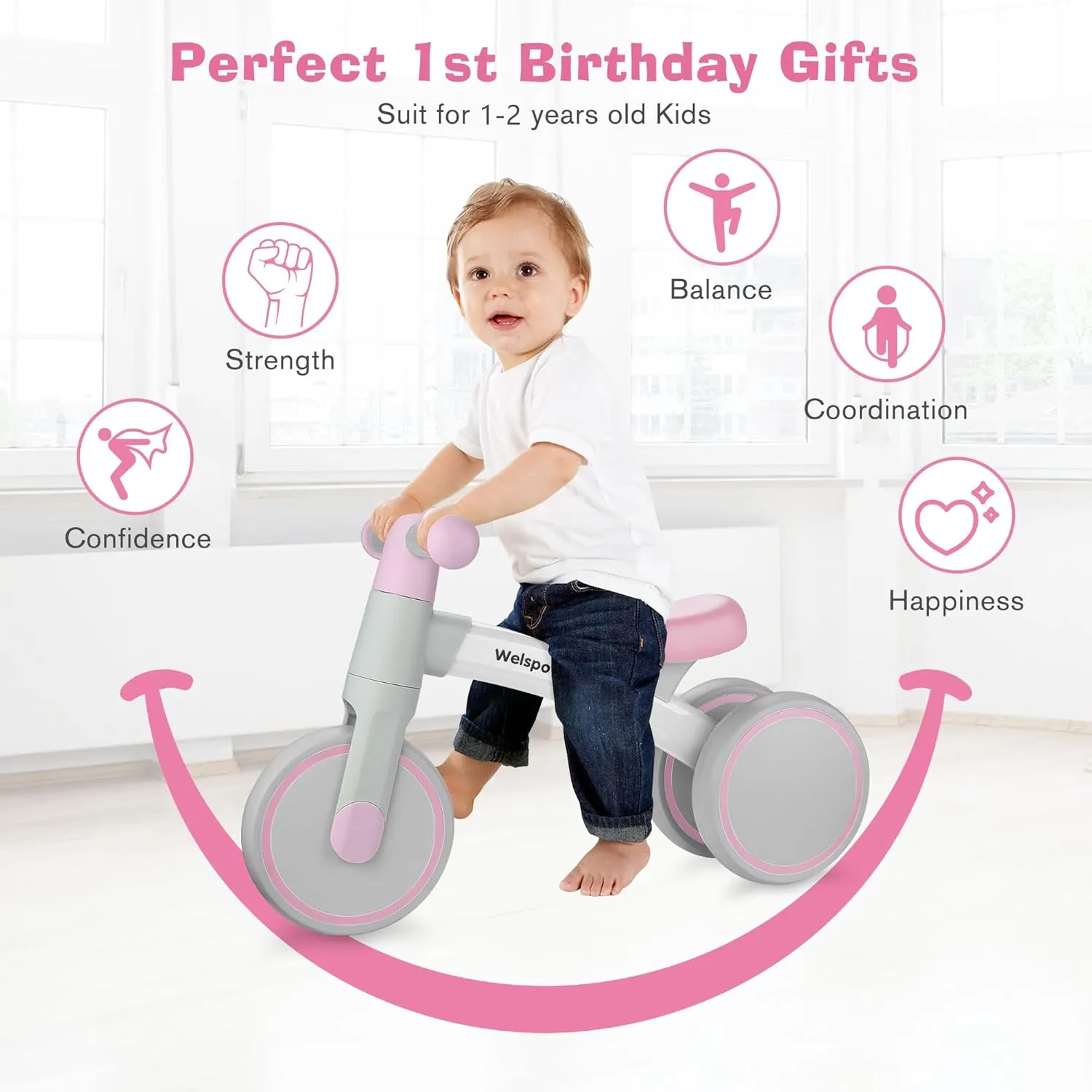 welspo Baby Balance Bikes for 1 Year Old Boys Girls 12-24 Months Kids Toddler First Bicycle Infant Walker Children No Pedal 3 Wheels Mini Bike Riding Toys