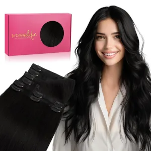 WENNALIFE Invisi Edge Clip in Hair Extensions Real Human Hair, 22 Inch 150g 7pcs Jet Black Seamless Clip in Extensions Remy Hair Clip Ins Invisible PU Skin Weft Straight Extensiones De Cabello Hmano