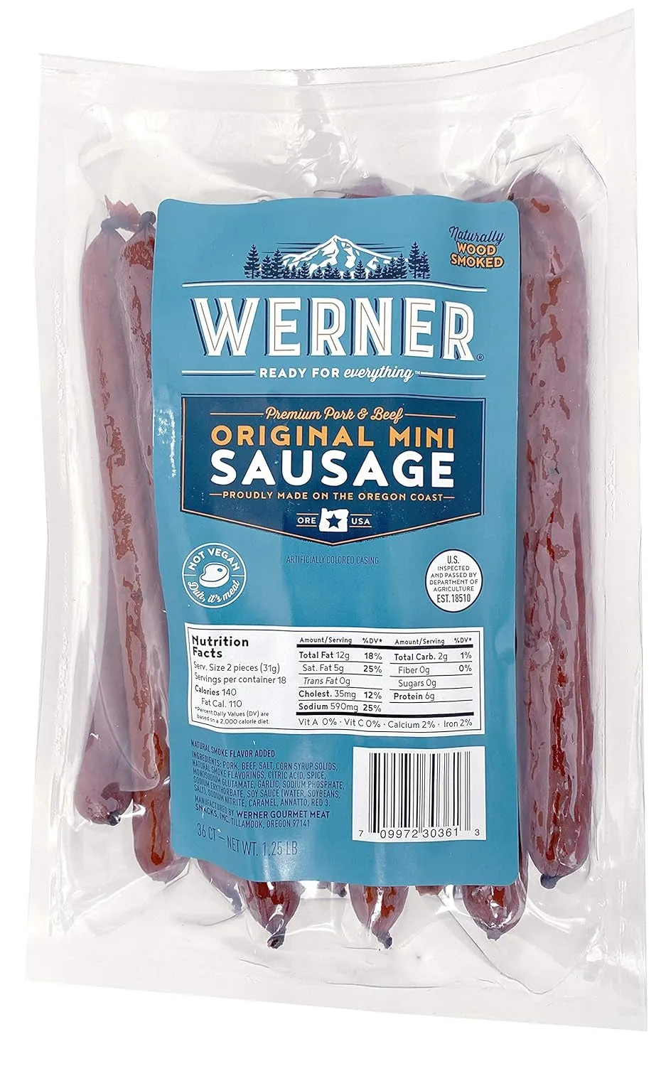 Werner Mini Sausage Sticks Pack of 36 – Bulk Meat Sticks 6” Sausage Sticks – Made in the USA