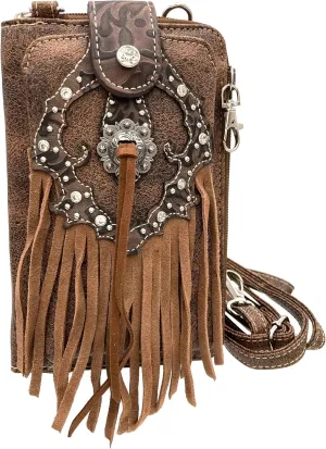 Western Concho Fringe Lace Two Toned Women's Crossbody Phone Wallet