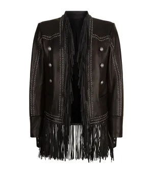 Western Cowboy Black Leather Fringe Jacket for Mens NFJ918