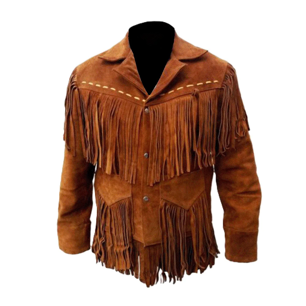Western Cowboy Brown Suede Leather Fringe Jacket for Mens NFJ805