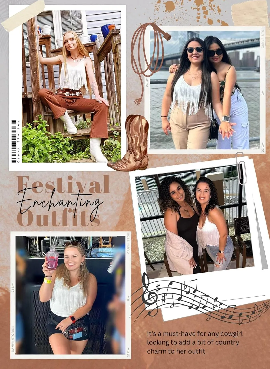 Western Cowgirl Fringe Top for Women - Country Concert Outfits Festival Tassel Hem Boho Rodeo Dress Rave Tank Shirt