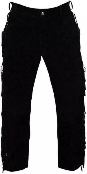 Western Suede Leather Pants with Fringe, Native American Style, Buckskin Color, Button Front