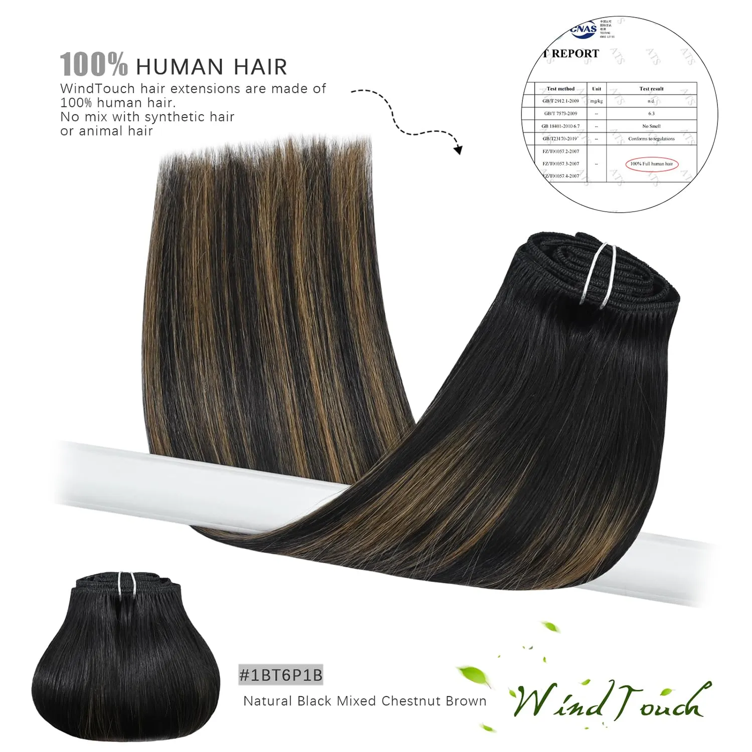WindTouch Clip in Hair Extensions Human Hair Balayage Natural Black to Chestnut Brown Highlights for Black Hair 12Inch 75g #1BT6P1B 7PCS