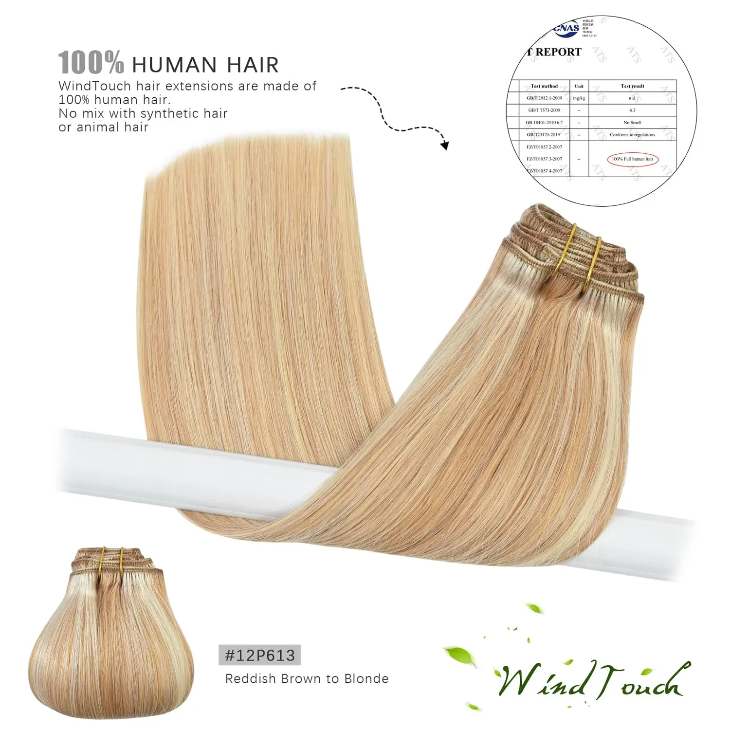 WindTouch Clip In Hair Extensions Human Hair Balayage Reddish Brown to Blonde 18Inch 75g #12P613 7PCS Hair Extensions Remy Hair