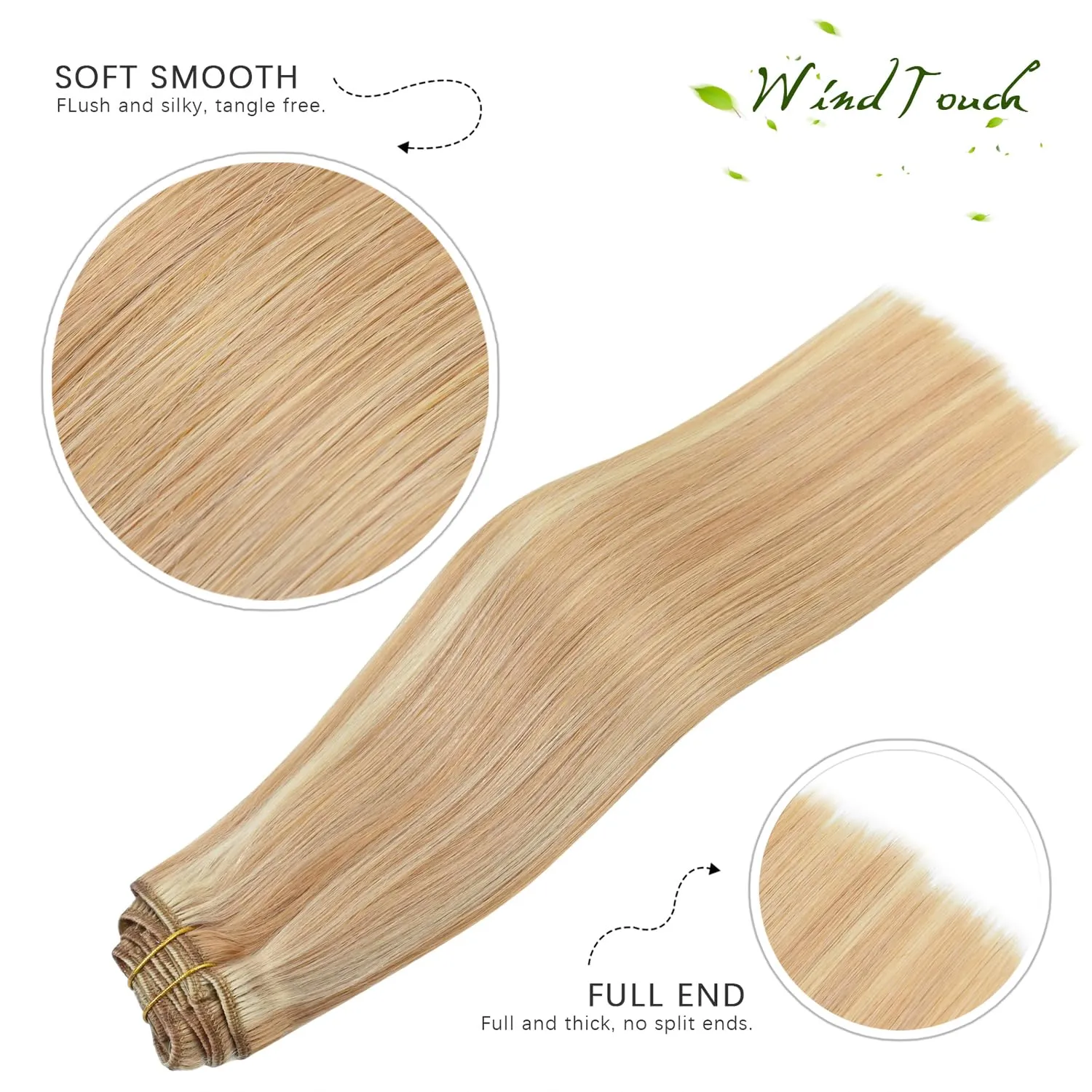 WindTouch Clip In Hair Extensions Human Hair Balayage Reddish Brown to Blonde 18Inch 75g #12P613 7PCS Hair Extensions Remy Hair