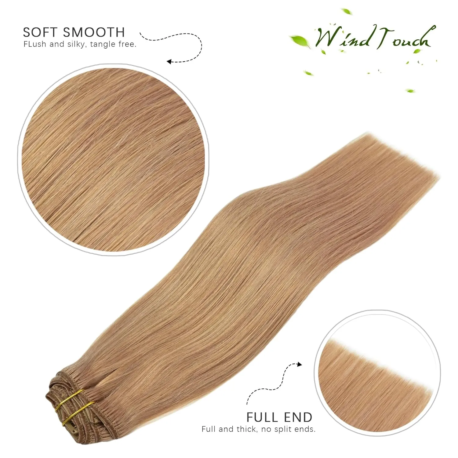 WindTouch Clip in Hair Extensions Real Human Hair #12 Reddish Blonde Extensions 7PCS 12Inch 75g Human Hair Clip in Extensions Dark Blonde Hair Extensions
