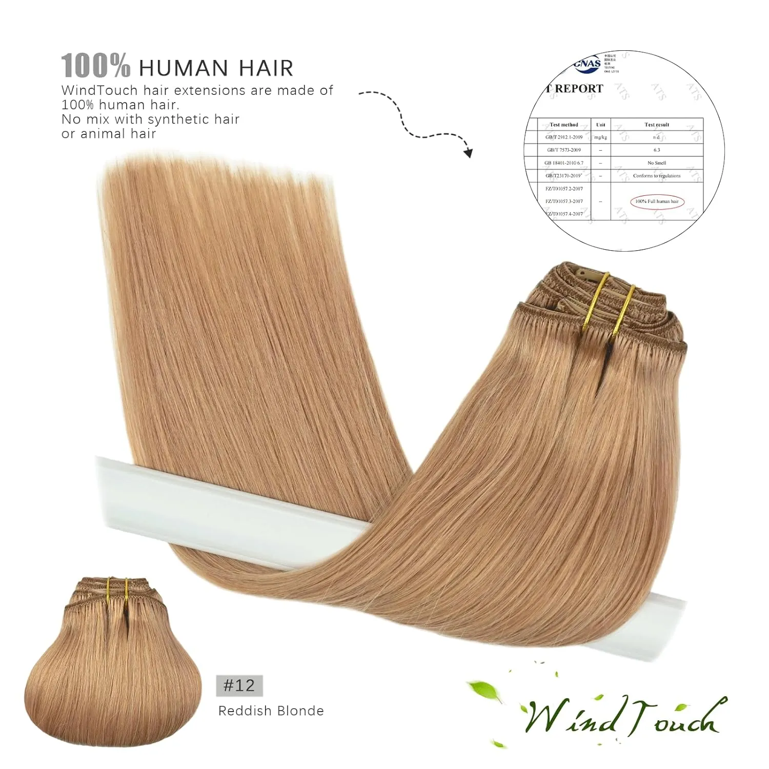 WindTouch Clip in Hair Extensions Real Human Hair #12 Reddish Blonde Extensions 7PCS 12Inch 75g Human Hair Clip in Extensions Dark Blonde Hair Extensions