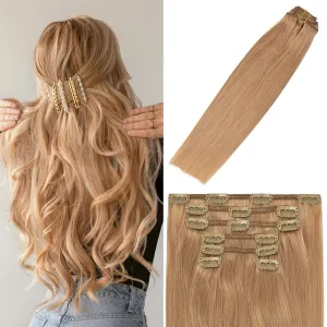 WindTouch Clip in Hair Extensions Real Human Hair #12 Reddish Blonde Extensions 7PCS 12Inch 75g Human Hair Clip in Extensions Dark Blonde Hair Extensions