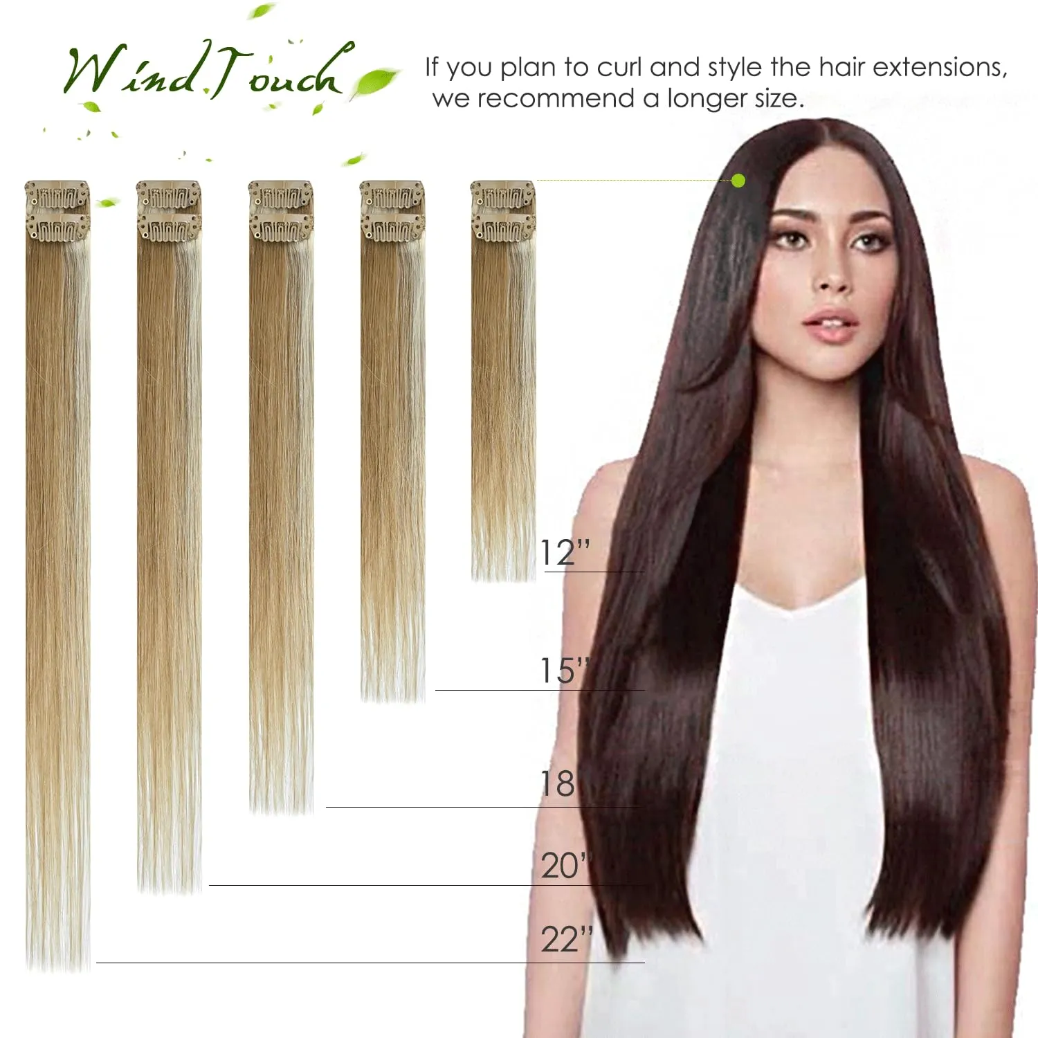 WindTouch Clip in Hair Extensions Real Human Hair #12 Reddish Blonde Extensions 7PCS 12Inch 75g Human Hair Clip in Extensions Dark Blonde Hair Extensions