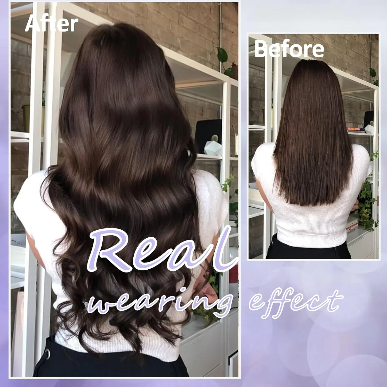 Wire Hair Extensions Invisible Wire Hair Extensions with Transparent Wire Adjustable Size Removable Secure Clips in Straight Secret Hairpiece for Women (22 Inch,Dark Brown)