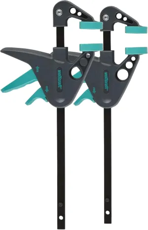 wolfcraft 2 MINI One-Hand Clamps I 3455100 I Handy helper – perfect for hobbies and craft projects