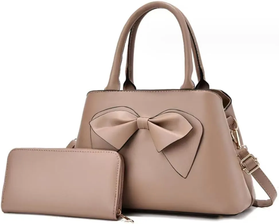 Women Bowknot Top Handle Handbag Purse PU Leather Satchel Shoulder Bags Wallet