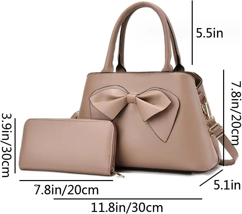 Women Bowknot Top Handle Handbag Purse PU Leather Satchel Shoulder Bags Wallet