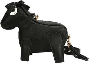 Women Funny Horse Shaped Crossbody Bag Cute Animal Shoulder Bag PU Leather Clutch Purse with Fringe