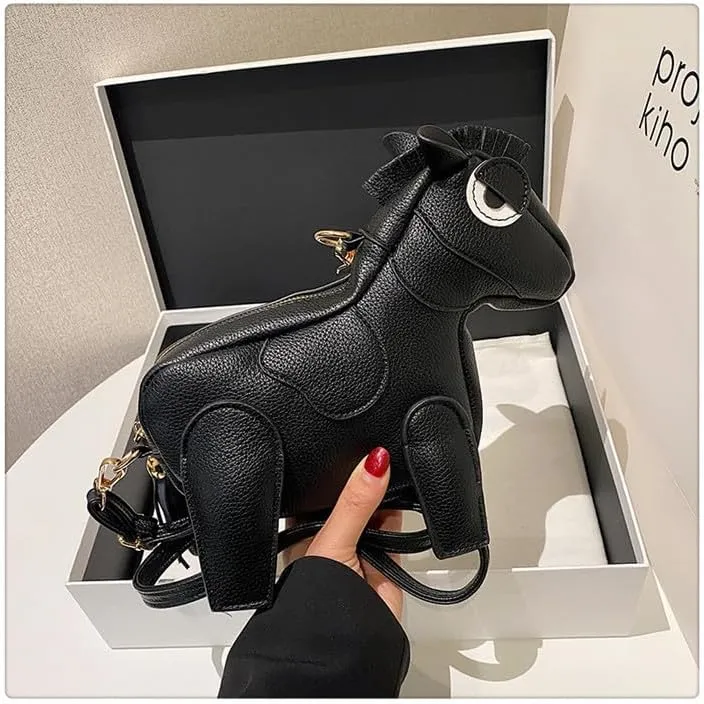 Women Funny Horse Shaped Crossbody Bag Cute Animal Shoulder Bag PU Leather Clutch Purse with Fringe