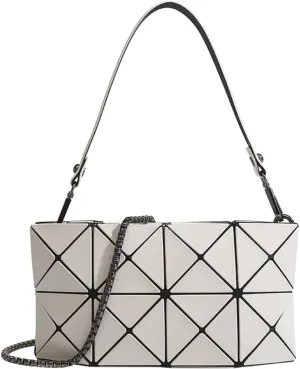Women Geometric Quilted Crossbody Bag Small Shoulder Purse Lightweight Phone Bag with Chain Strap Korean Japanese Style Multi-Pocket Anti-Theft Design for Daily Use Travel White