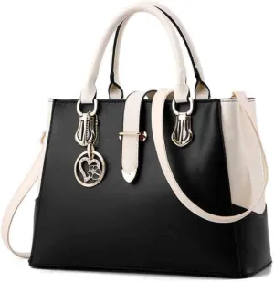 Women Handbag and Purse Stitching Shoulder Top-handle Bag Tote with Heart-shaped Pendant