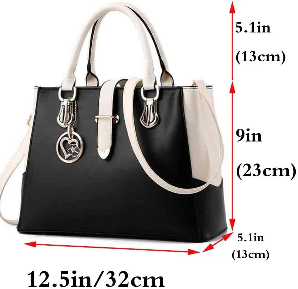 Women Handbag and Purse Stitching Shoulder Top-handle Bag Tote with Heart-shaped Pendant
