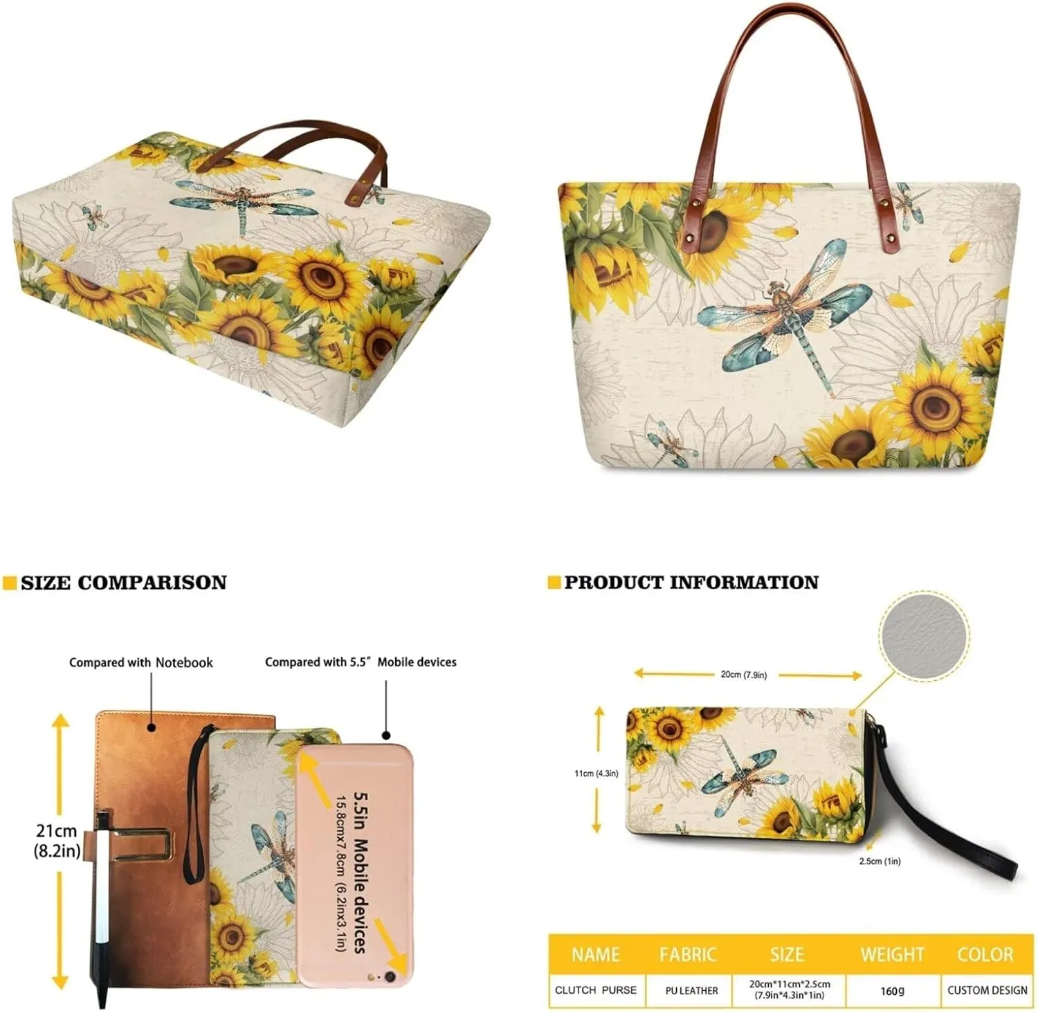 Women Handbag Purse Set Large Shoulder Bag 2 Pcs Top Handle Purse with PU Leather Wallet Set