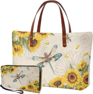 Women Handbag Purse Set Large Shoulder Bag 2 Pcs Top Handle Purse with PU Leather Wallet Set