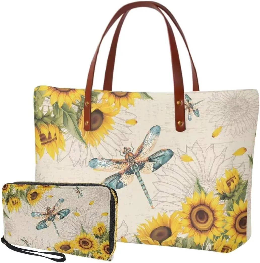 Women Handbag Purse Set Large Shoulder Bag 2 Pcs Top Handle Purse with PU Leather Wallet Set