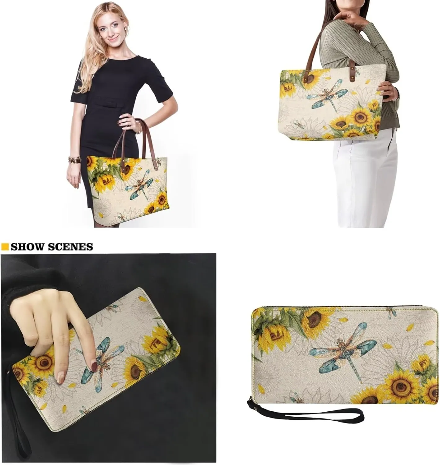 Women Handbag Purse Set Large Shoulder Bag 2 Pcs Top Handle Purse with PU Leather Wallet Set