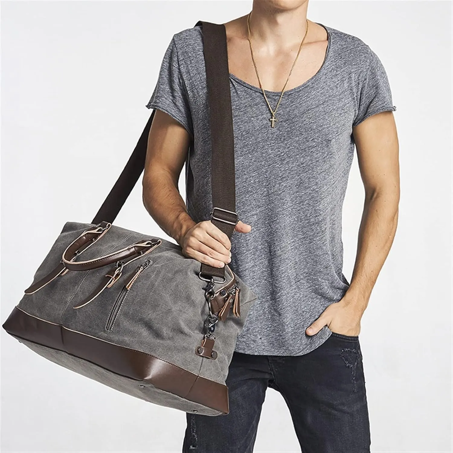 women Men Travel Carry on Luggage Men Duffel Bags Travel Tote Large Weekend Bag Overnight (Black)