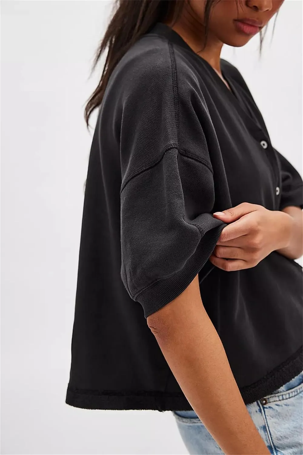 Women Short Sleeve Casual Cardigan Shirt Button Down Open Front V-Neck Loose T-Shirt Y2k Crop Tops Outwear Tee