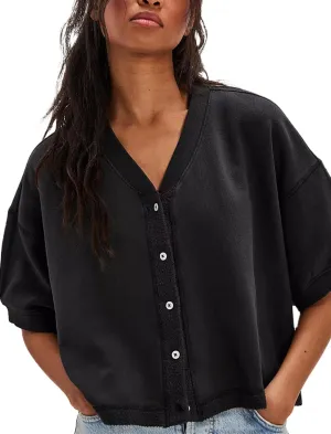 Women Short Sleeve Casual Cardigan Shirt Button Down Open Front V-Neck Loose T-Shirt Y2k Crop Tops Outwear Tee