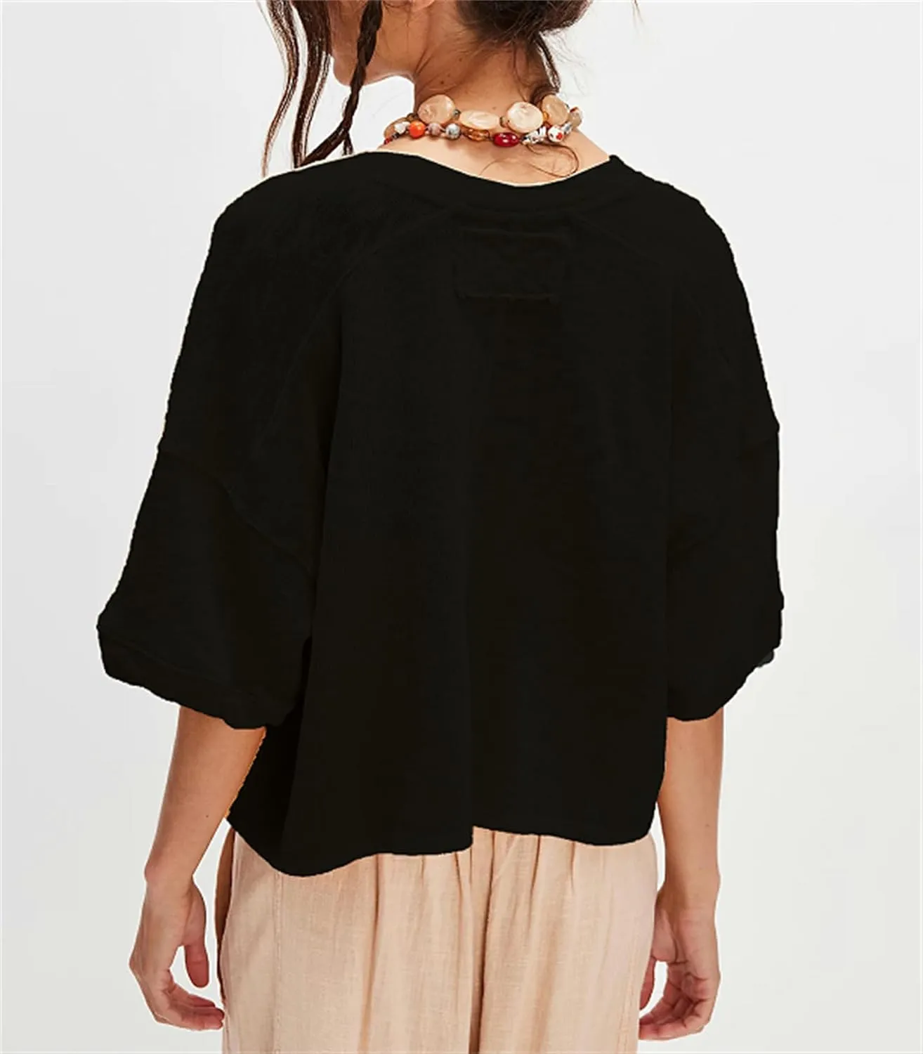 Women Short Sleeve Casual Cardigan Shirt Button Down Open Front V-Neck Loose T-Shirt Y2k Crop Tops Outwear Tee