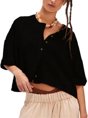 Women Short Sleeve Casual Cardigan Shirt Button Down Open Front V-Neck Loose T-Shirt Y2k Crop Tops Outwear Tee