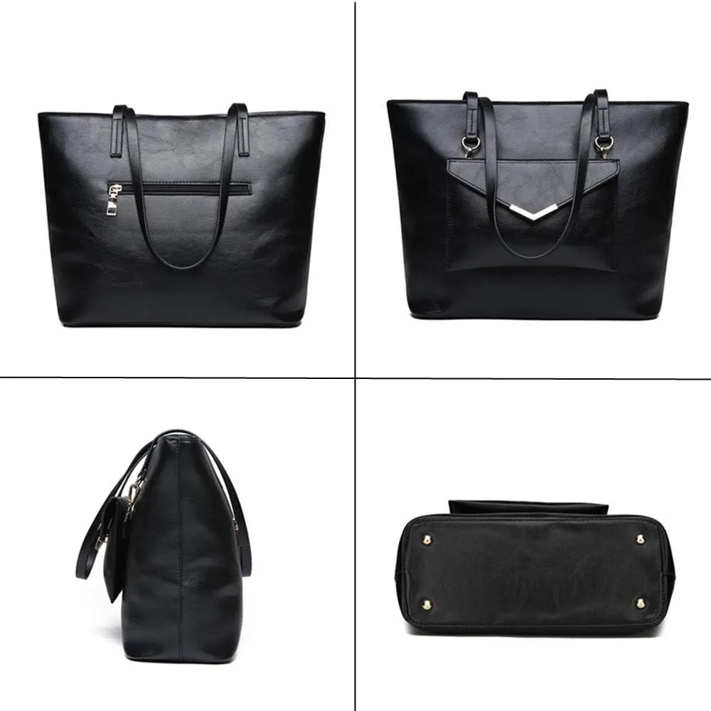 Women Top Handle Purse 2PCS, PU Leather Satchel Handbags Shoulder Bag Tote Purse