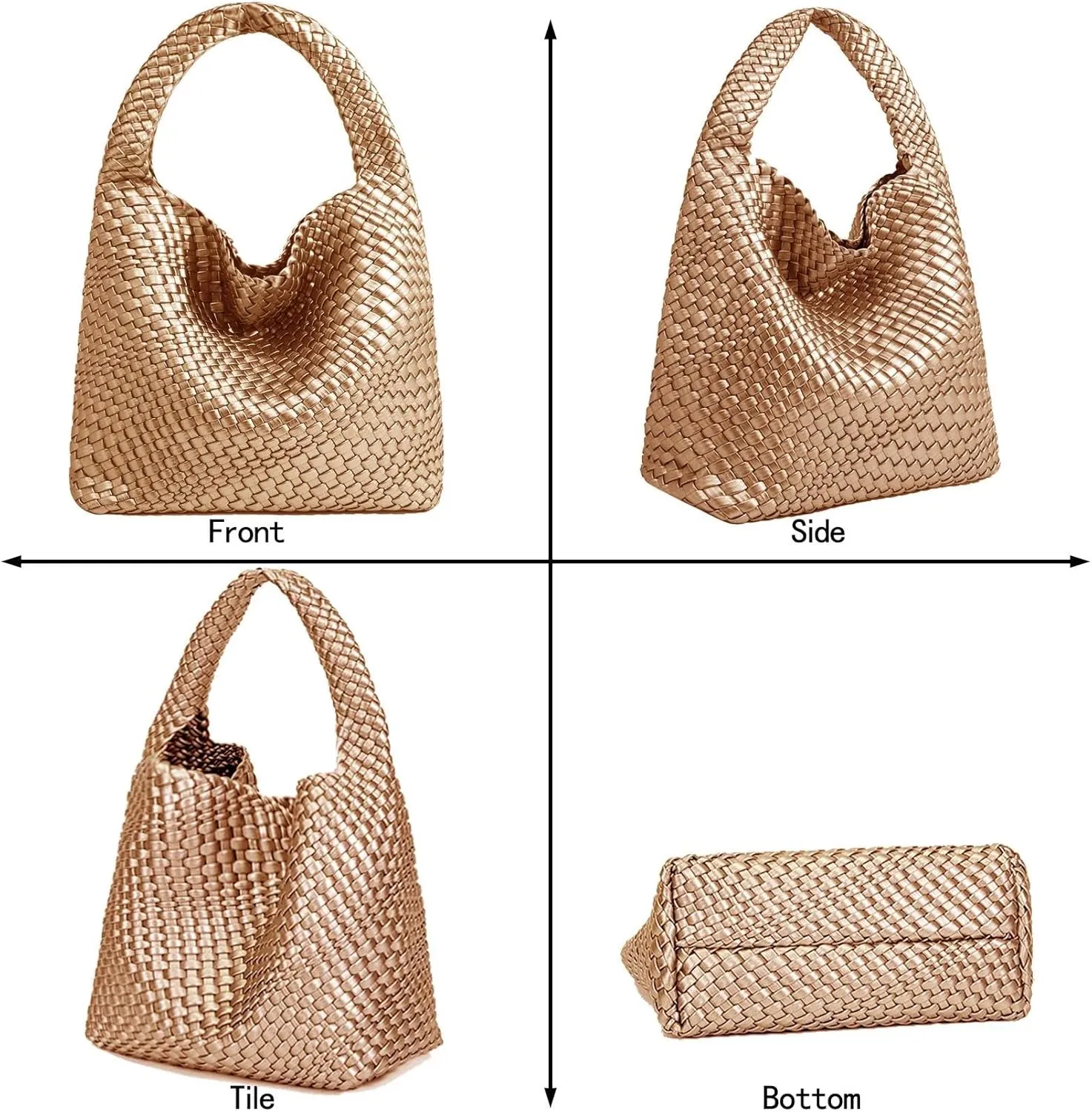 Women Vegan Leather Hand-Woven Tote Handbag Fashion Shoulder Top-handle Bag All-Match Underarm Bag with Purse